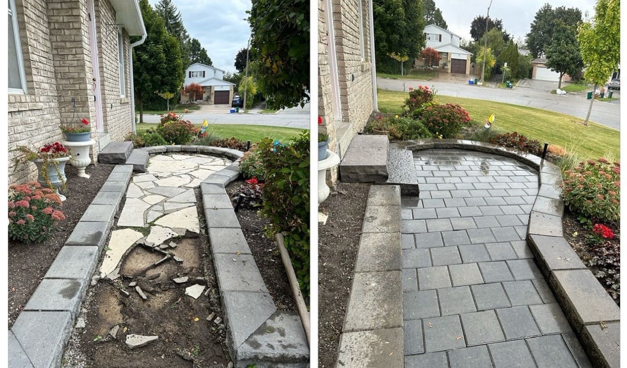 Front entrance interlock rebuild with curved edging and clean finish