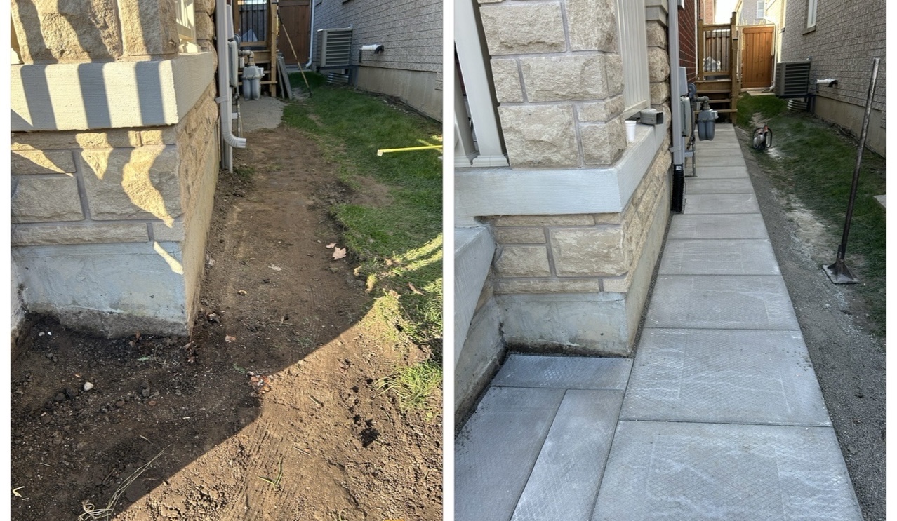 Walkway interlock installation showing before and after