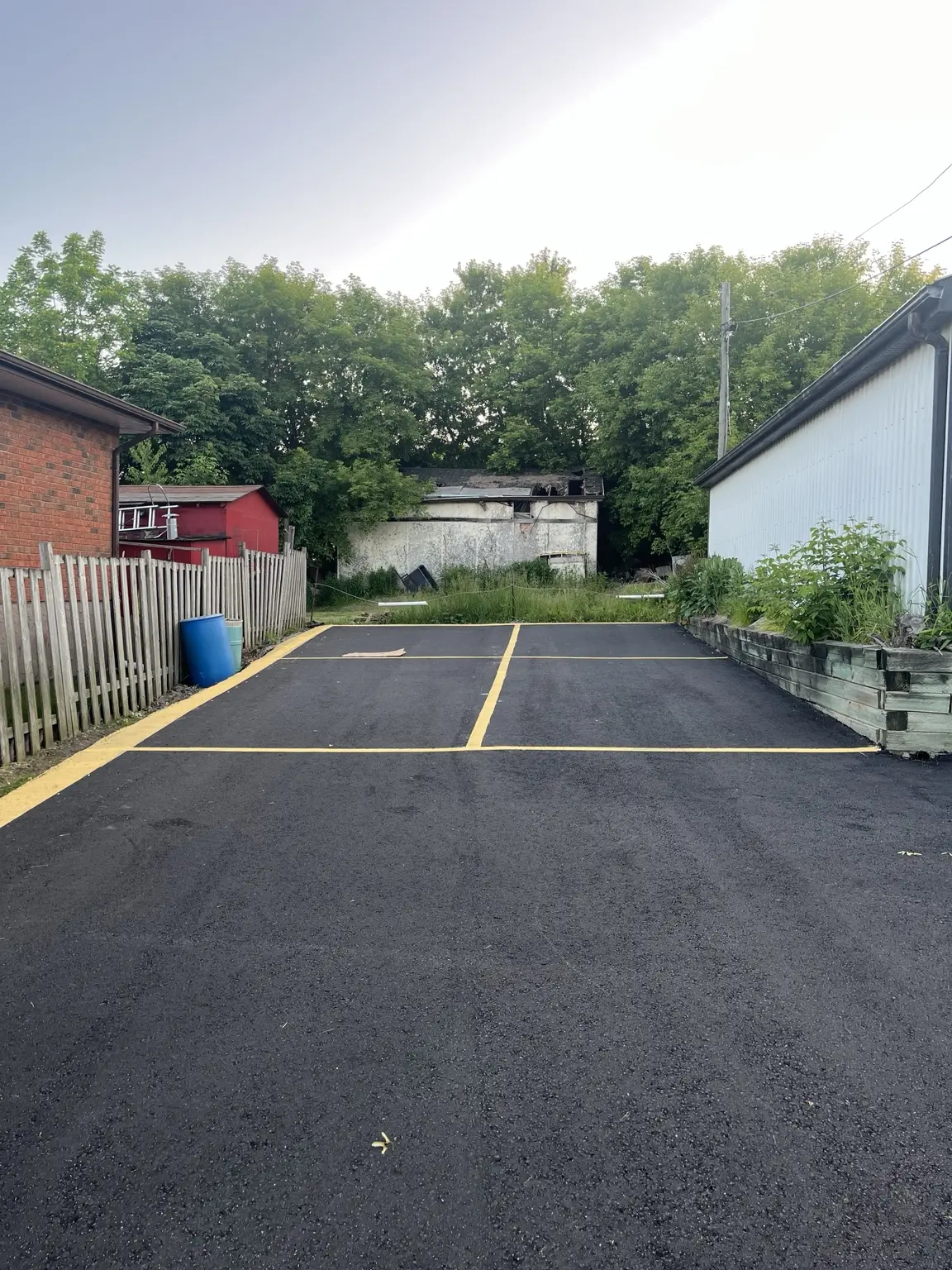 Small commercial parking lot with newly painted lines